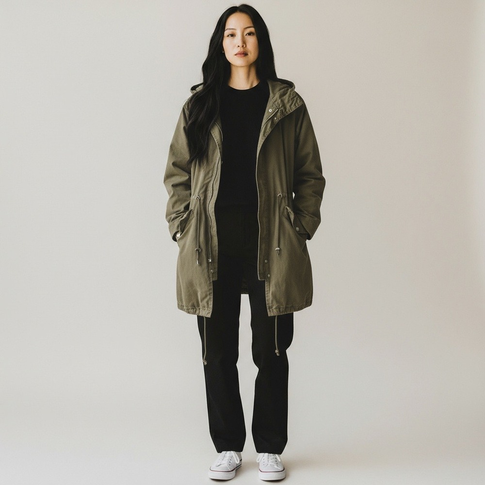 Topshop Womens Olive Green‎ Hooded Drawstring Waist Utility Anorak Jacket